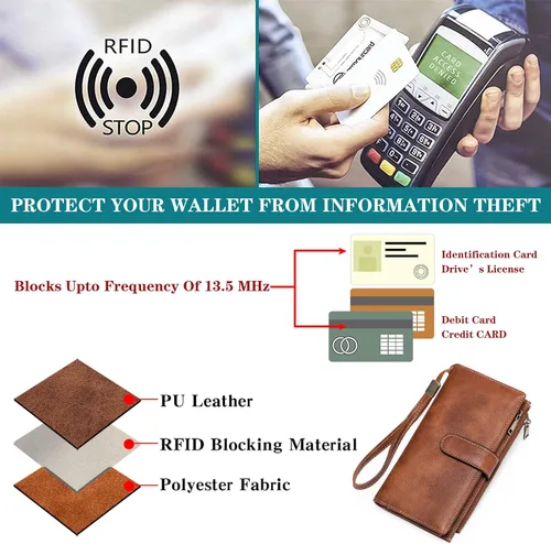 Miniatura 3 de GOIACII Carteras para Mujer de Gran Capacidad Portador de Tarjetas de Crédito Cartera Rfid Mujer Doble Cremallera Bolsillo Cuero Bifold para Damas