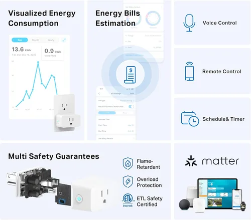 Miniatura 2 de TP-Link Tapo Enchufe inteligente Mini, Compatible con Matter, Compatible con Alexa, Google Home y Samsung SmartThings, Monitoreo de energía, 15A