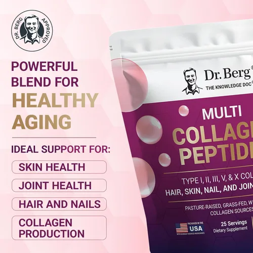 Miniatura 2 de Dr. Berg Multi Colágeno en Polvo de Péptidos Tipos I, II, III, V, X - Polvo de Colágeno Sin Sabor con 14 g de Proteína - Obtenido de Fuentes