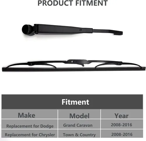 Miniatura 2 de Brazo del limpiaparabrisas trasero y limpiaparabrisas de repuesto para Dodge Grand Caravan 2008-2016 / Chrysler Town & Country 2008-2016, juego