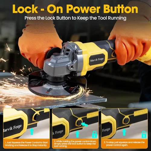Miniatura 6 de Amoladora angular inalámbrica compatible con batería Dewalt de 20 V (sin batería), motor sin escobillas, 3 velocidades variables, interruptor