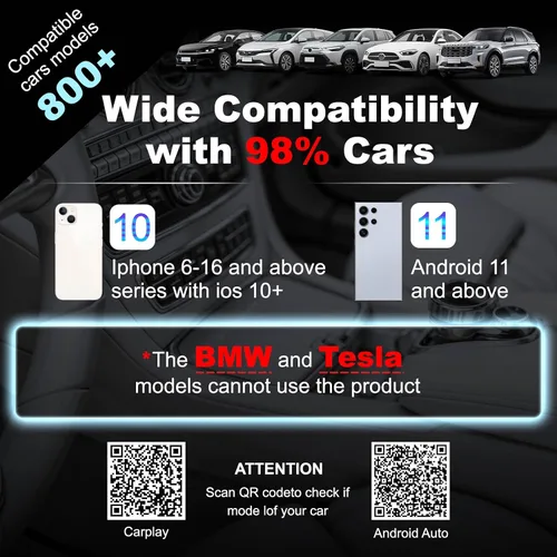 Miniatura 8 de Adaptador Carplay inalámbrico 2 en 1, convertidor con cable a adaptador inalámbrico para Apple iPhone y Android Auto, conexión automática Plug &