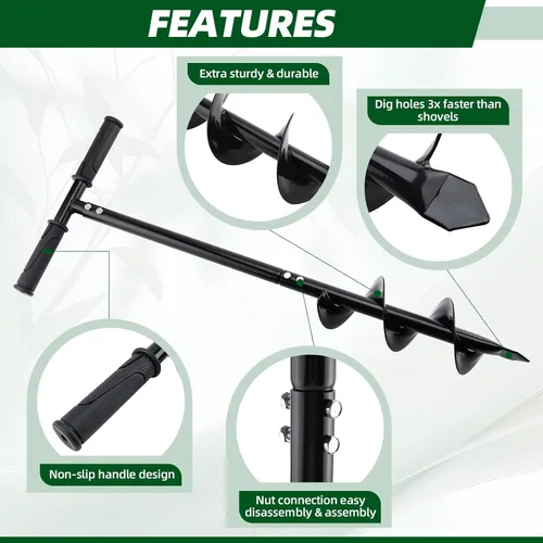 Miniatura 4 de Taladro manual 2 en 1 para perforar agujeros para postes, taladro manual de jardín en espiral de 4 x 42 pulgadas con mango en forma de T