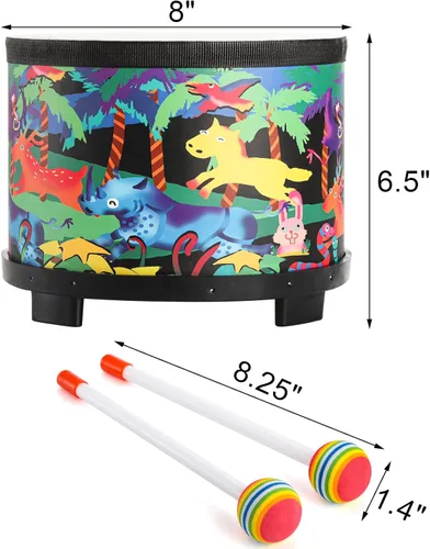 Miniatura 2 de Tosnail Tambor de percusión de 8 pulgadas con bolsa de almacenamiento y mazos, instrumento musical para regalo de cumpleaños de Navidad, selva