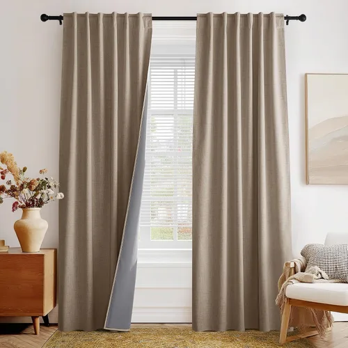 Miniatura 47 de PONY DANCE Cortinas de lino 100% opacas de 63 pulgadas de largo para dormitorio, sala de estar, oscurecimiento completo, bolsillo para barra