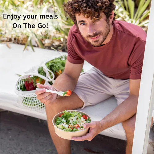 Miniatura 3 de Tazones desechables con tapa Tazones de papel para preparación de comidas Envases de comida para llevar ensaladera ramen con tapas