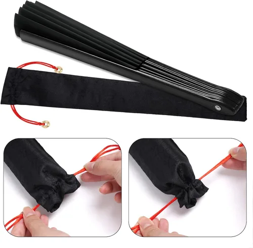 Miniatura 7 de Nydotd Paquete de 1 abanico grande de mano plegables de nailon plegable con funda de soporte para hombres y mujeres, línea de actuación, danza, kung
