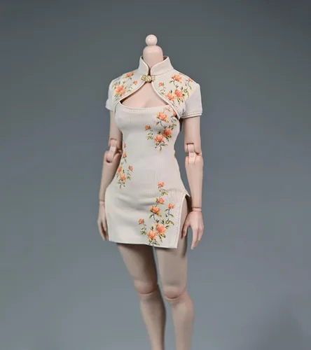 Miniatura 10 de Ropa femenina a escala 1/6, falda Cheongsam elástica para disfraz de 12 pulgadas PH TBL JO figura de acción (rosa)