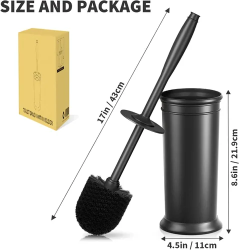 Miniatura 7 de Cepillo de inodoro, cepillo para inodoro con mango extra largo, cerdas duraderas, limpiador de inodoro y soporte cubierto para limpieza de baño Negro
