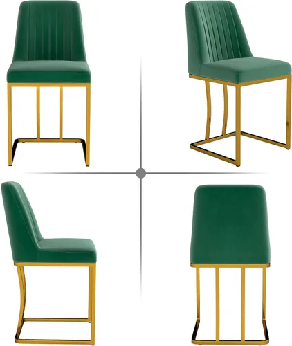 Miniatura 8 de LSSBOUGHT Juego de 2 sillas de comedor tapizadas de terciopelo, sillas acolchadas modernas de mediados de siglo con marco de metal dorado para Verde