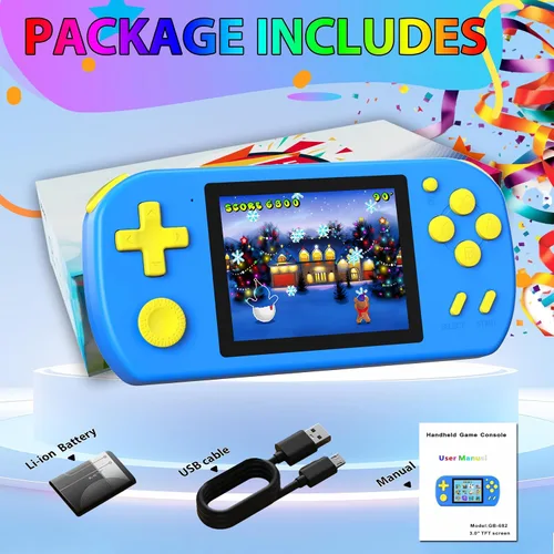 Miniatura 7 de Juegos de mano para niños con 218 juegos de video incorporados, juguetes de viaje portátiles para niños de 4 a 13 años con batería recargable, Azul