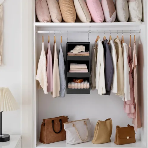 Miniatura 2 de GRANNY SAYS Organizador de armario colgante de 3 estantes, estantes plegables para colgar, organizador para guardería, negro, 28.9" de alto x 12.2