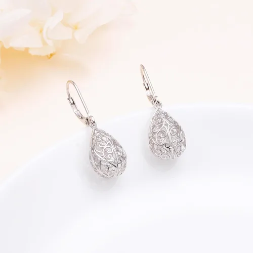 Miniatura 8 de Aretes colgantes de filigrana de plata de ley 925, margarita, loto, flor de rosa, piedra lunar, lágrima para mujer, nudo celta infinito, margarita