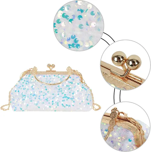 Miniatura 3 de Mini bolso de noche con lentejuelas con purpurina para mujer, bolso de mano de metal con asa superior, correa de cadena, bolso cruzado