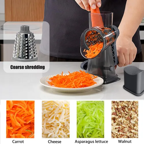 Miniatura 2 de Rallador giratorio de queso con asa, rebanador de verduras de mandolina manual, triturador de zanahorias, molinillo de nueces con 3 cuchillas