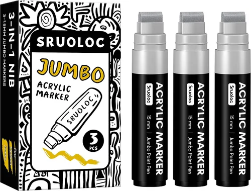 Miniatura 7 de SRUOLOC 3 Rotuladores Permanentes Jumbo Negros, Punta Ancha de 15mm de Grosor, Rotuladores de Pintura Acrílica Grandes para Pintura en Roca, Póster