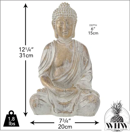 Miniatura 4 de WHW Whole House Worlds Buda Golden Temple, pátina gris suave de 12.25 pulgadas de alto, estatua sentada detallada, reproducción de calidad de museo
