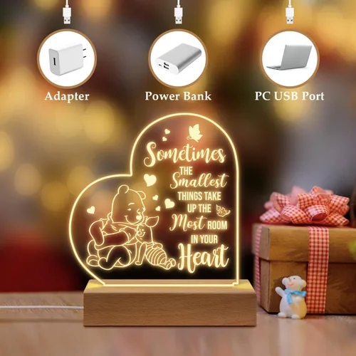 Miniatura 3 de PZJIEAN Winnie The Pooh - Luz nocturna acrílica grabada con base, regalos de Winnie The Pooh para cumpleaños, Navidad, graduación, regreso a clases