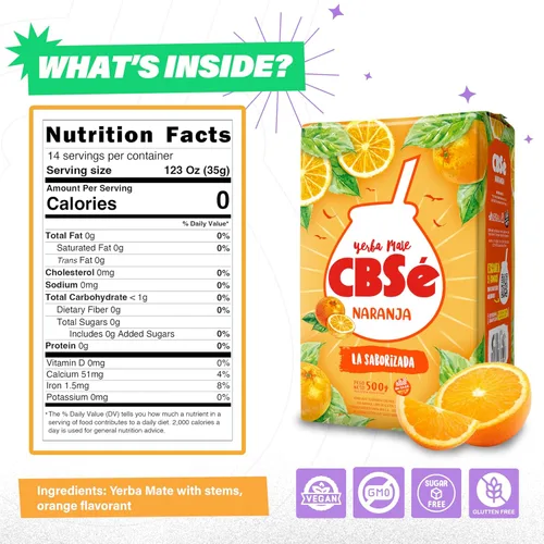 Miniatura 6 de Yerba Mate CBSe Sabor a Naranja, 1.1 libras, de Argentina