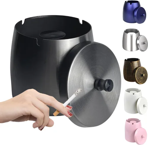 Miniatura 8 de Cenicero, Cenicero Grande para Exteriores con Tapa, Cenicero para Patio Exterior, de Acero Inoxidable, Resistente al Viento, Sin Humo, para Balcón
