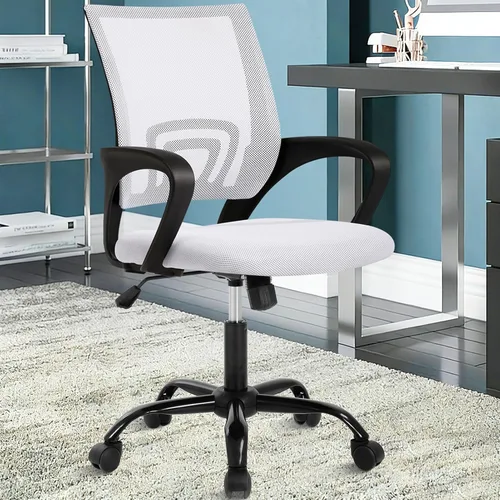 Silla de escritorio ergonómica de malla con respaldo medio con soporte lumbar, silla de oficina ejecutiva de altura ajustable para adultos, color