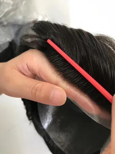 Miniatura 8 de N.L.W. Prótesis de cabello humano europeo para hombre, toupee para hombres con piel fina transparente PU 10x8 tamaño base piezas de cabello humano