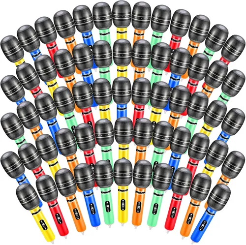 Miniatura 8 de 60 micrófonos inflables, micrófono inflable grande, varios colores, micrófono inflable de simulación, infla juguetes de plástico accesorios