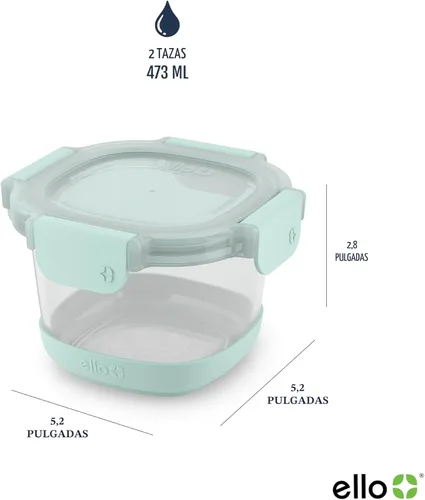 Miniatura 4 de Ello Duraglass Refresh - Juego de 4 recipientes de vidrio reutilizables de 2 tazas con tapas a prueba de fugas y mangas protectoras de silicona