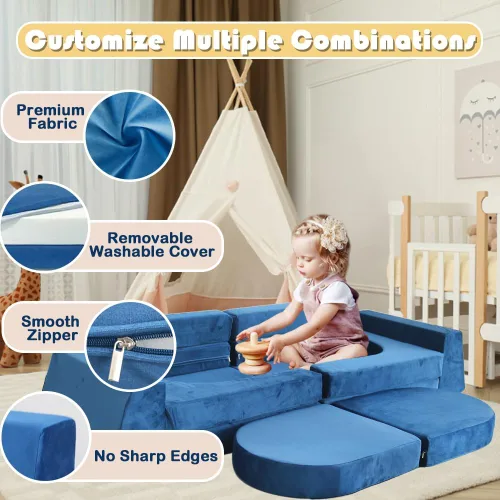Miniatura 4 de Sofá modular de juego para niños, 10 piezas, sofá convertible de fortaleza y cojín para niños, sofá de suelo para dormir, sala de juegos, dormitorio