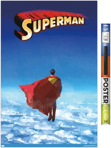 DC Comics Superman - Póster de pared de Skyline Clouds, 34 pulgadas de largo x 22.4 pulgadas de ancho, paquete de póster y clip prémium Paquete de