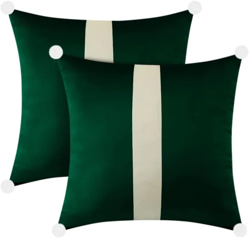 Miniatura 6 de OTOSTAR Juego de 2 fundas de almohada decorativas de terciopelo suave de 18 x 18 pulgadas, fundas de almohada cuadradas de terciopelo beige y verde