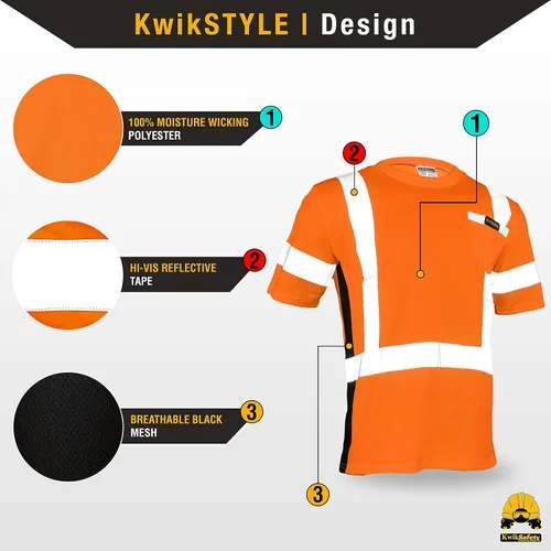 Miniatura 3 de KwikSafety - Charlotte, NC - Camisa de seguridad de manga corta OPERATOR [cinta reflectante sólida] Clase 2 Cumple con ANSI OSHA Cinta básica