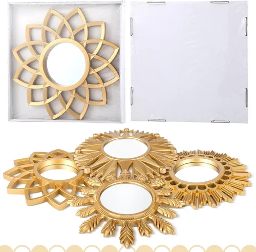 Miniatura 2 de Dandat 4 juegos de espejos de pared, pequeños espejos decorativos redondos bohemios colgantes para sala de estar, comedor, dormitorio, baño