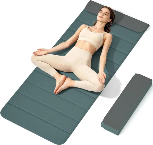 Miniatura 8 de Esterilla de yoga POE de 12 pliegues de 75 x 26 x 0.4 pulgadas, antideslizante, compacta y apta para yoga, pilates, entrenamiento de fuerza