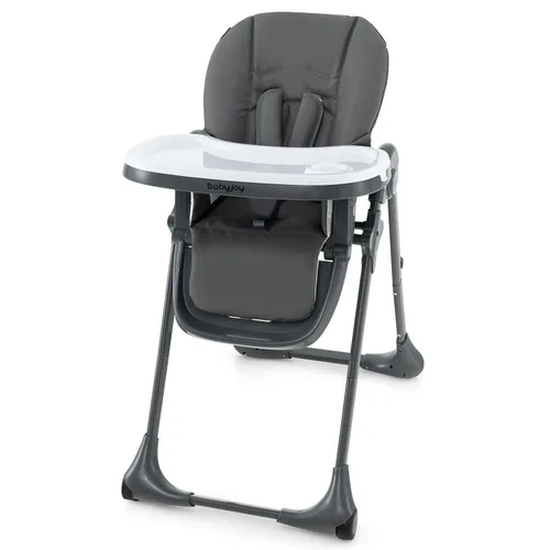 Miniatura 11 de BABY JOY Silla alta convertible para bebés y niños pequeños, altura ajustable, silla alta Grow & Go con reclinación y reposapiés, bandeja doble Gris
