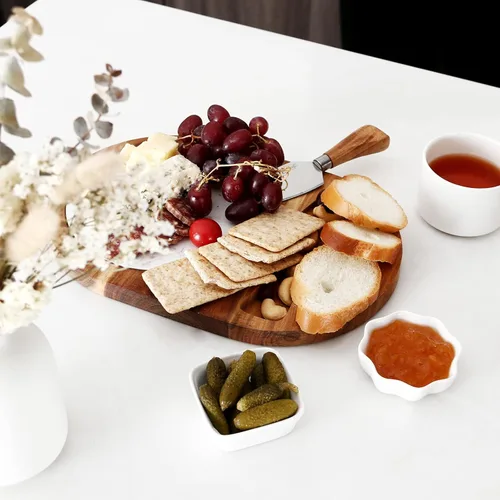 Miniatura 7 de hecef Juego de tablas de queso ovaladas de madera, tabla de servir queso de madera de acacia con mármol blanco y cuchillo de queso, bandeja