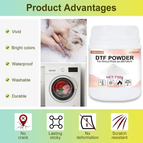 Miniatura 2 de XSEINO DTF Powder 750g/26.46oz Adhesivo de transferencia digital blanco termofusible, polvo de transferencia DTF para sublimación, polvo adhesivo