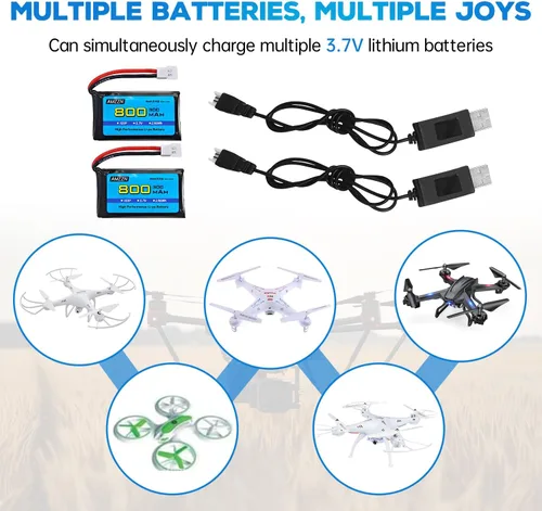 Miniatura 2 de 2 baterías Lipo de 3.7 V 800 mAh 30C con cable de carga USB, enchufe Molex para SYMA X5C X5SW H5C V931 U45W SS40 RC Drone compatible con la mayoría
