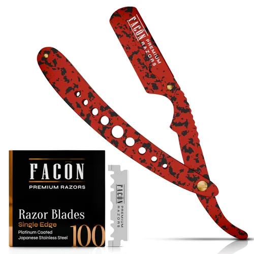 Miniatura 11 de Facón Navajas rectas para hombres - Kit de navaja de barbero profesional de borde recto con 100 cuchillas, afeitadora clásica de acero inoxidable El