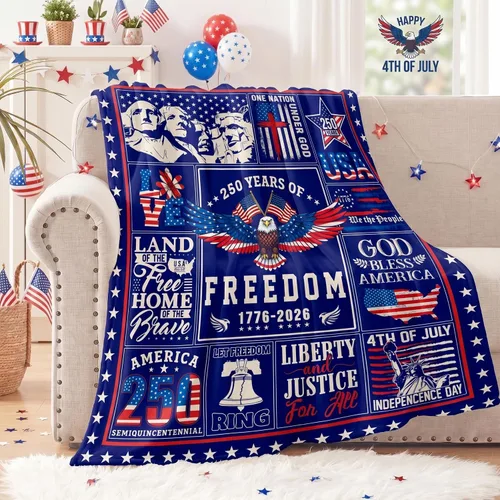 Miniatura 2 de 4th of July Throw Blanket for Couch Sofa Bed, Cozy Flannel Independence Day Patriotic Blankets and Throws 250 Anniversary USA Merchandise Gifts