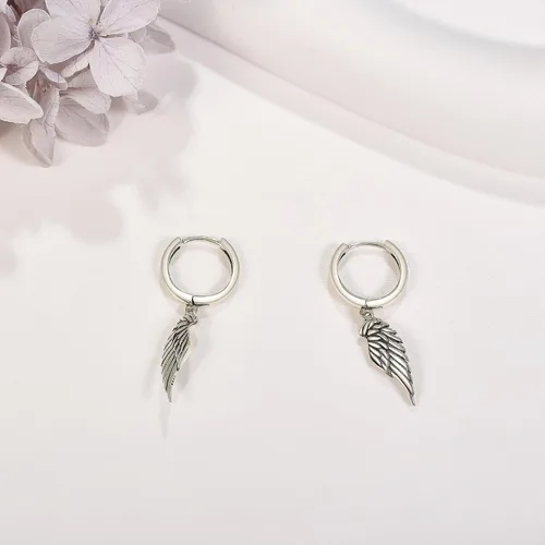 Miniatura 3 de JERWLI Aretes de ala de ángel de plata de ley 925 con alas de ángel demonio, aretes de gota para mujeres y hombres, Plata de ley, No es una piedra