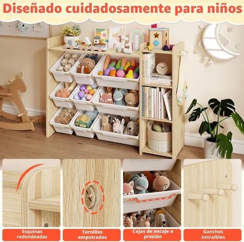 Miniatura 6 de DOREROOM Organizador de almacenamiento de juguetes con estantería, almacenamiento de juguetes para niños y organizadores con 3 estantes, 9
