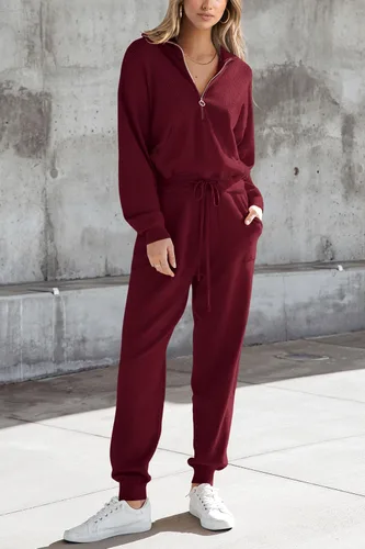 Miniatura 5 de PRETTYGARDEN Conjunto de suéter de 2 piezas para mujer, sudadera con cremallera, pantalones deportivos, ropa casual