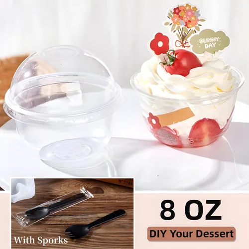 Miniatura 6 de Pumtus Paquete de 100 tazas de plástico de postre de 8 onzas con tapas de cúpula, tazas de yogur transparente sin agujeros, vasos desechables