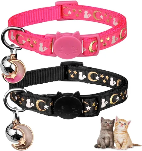 Miniatura 14 de Baeuppit 2 piezas de collares de gato separables con campana, lunas, estrellas, lindos collares ajustables para gatitos con colgante que brillan
