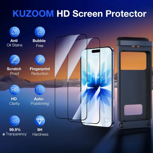 Miniatura 2 de KUZOOM Paquete de 2 protectores de pantalla HD para iPhone 17/16 Pro [6.3 pulgadas], alta definición claridad 9H+ vidrio templado, película