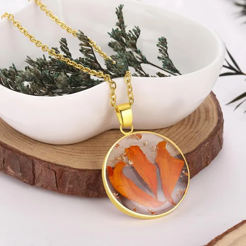 Miniatura 66 de Forget-Me-Not and Queen Anne's Lace Pressed Wildflower Necklace Birth Month Real Flower Necklace Gold/Silver Pressed Flower Jewelry