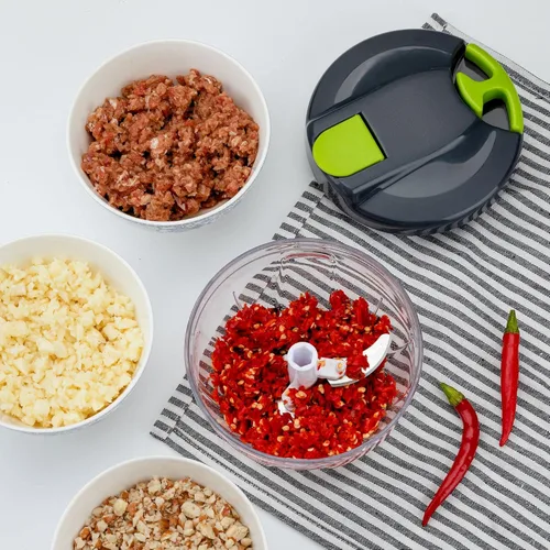 Miniatura 3 de Picadora manual multifunción de alimentos y procesadores con mango y cubierta, trituradora de verduras, prensa de ajo, adecuada para cebollas, ajo