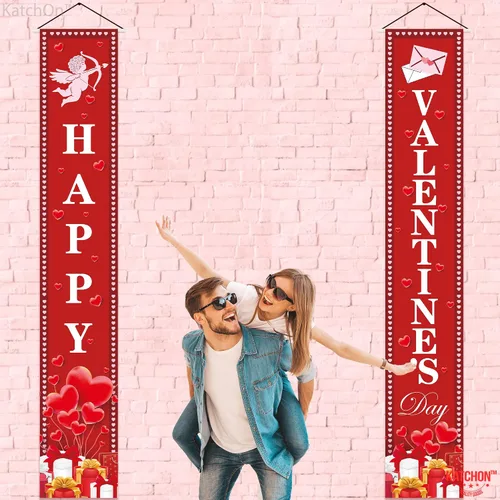 Miniatura 6 de KatchOn, Decoraciones de corazones colgantes de San Valentín, paquete de 31, pancarta de feliz día de San Valentín, Cupido, carta de amor