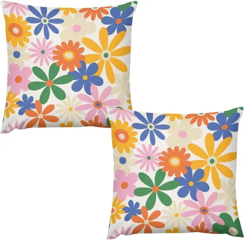 Miniatura 19 de Juego de 2 fundas de almohada florales retro de los años 70, Groovy Funky Hippie Flor Naranja Estética Boho Fundas de Almohada de 16 x 16 pulgadas